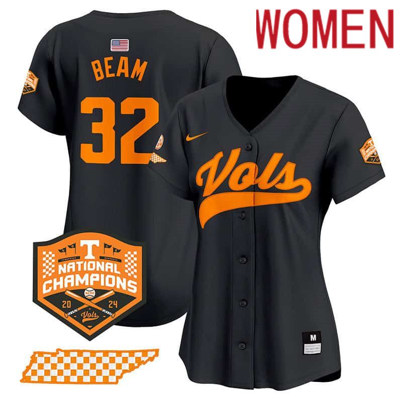 Women Tennessee Volunteers #32 Beam Black 2024 Nike Champions Vapor Premier Limited NCAA Jersey->women nfl jersey->Women Jersey